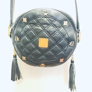 MCM Black Quilted Crossbody Bag with Gold Accents